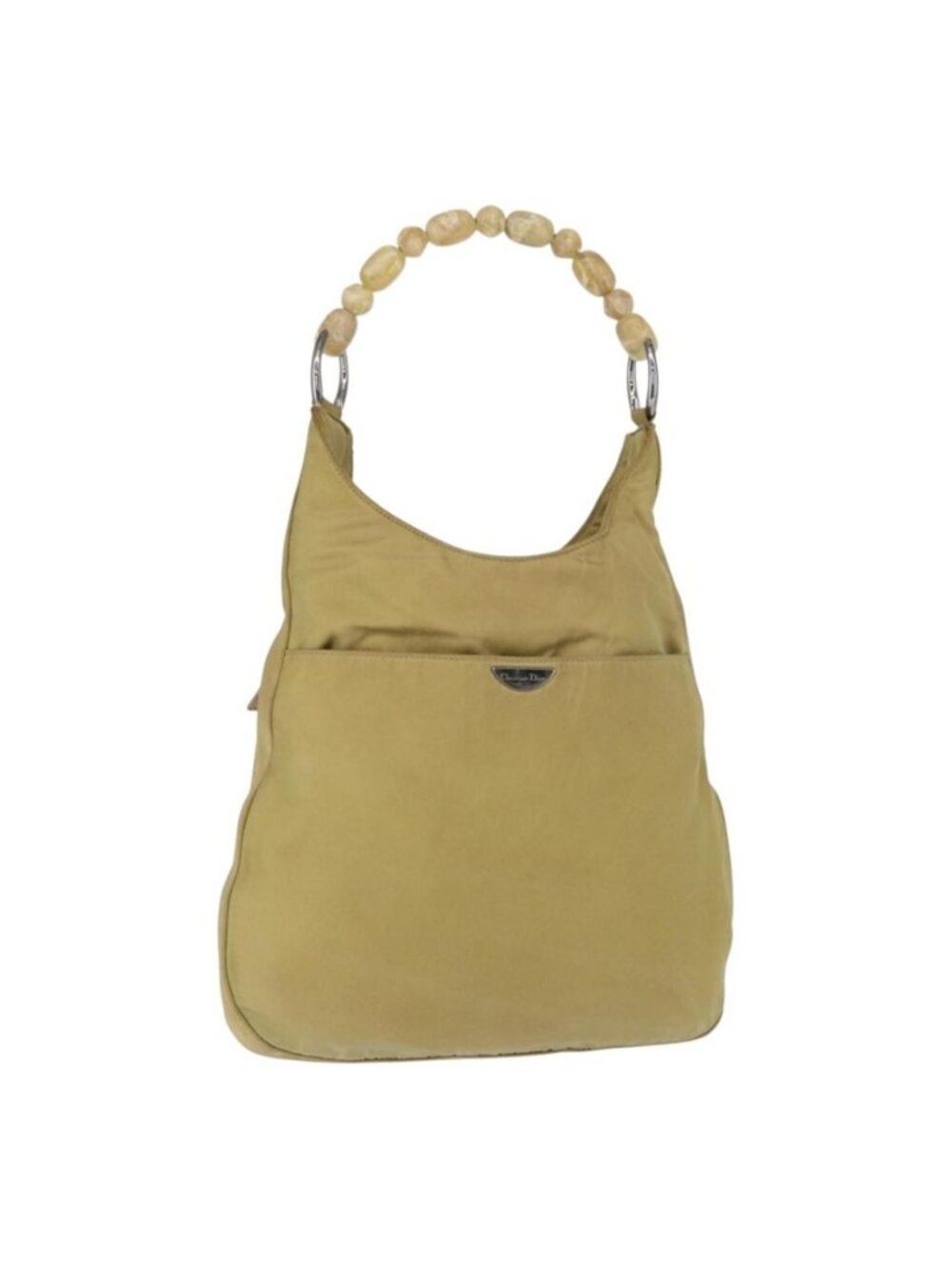 Authentic Christian Dior Maris Pearl Shoulder Bag Nylon Beige Silver